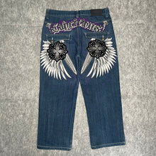 Load image into Gallery viewer, Capricious Gothic Angel Wing Blue Grunge Thin Jeans, Waist 36/ Large
