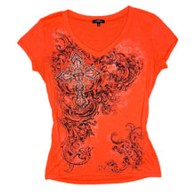 Load image into Gallery viewer, Ransom Gothic Cross Neon Orange Grunge Y2K Mcbling Top, Size Large
