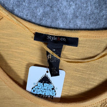 Load image into Gallery viewer, Style &amp; Co Yellow Graphic Rhinestone Top Boho Paisley Tee – Estimated M
