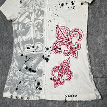 Load image into Gallery viewer, Rebel Spirit Fleur De Lis Rhinestone Y2K Mcbling White Red 2000s Top, Size M
