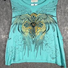 Load image into Gallery viewer, Angels &amp; Diamonds Turquoise Winged Cross Graphic Tank Top, Size: XL
