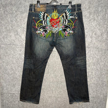 Load image into Gallery viewer, Christian Audigier Sacred Heart Panther Tattoo Style Y2K Grunge Straight JeansXL
