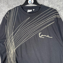 Load image into Gallery viewer, Karl Kani Embroidered Lines Graphic Tee Black Y2K Streetwear Size M
