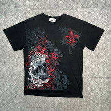 Load image into Gallery viewer, MMA Elite 2000s Gothic Black &amp; Red Skulls n Baroque Print Top, Size
