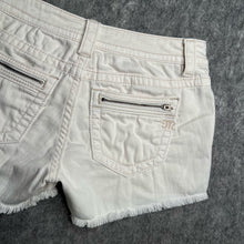 Load image into Gallery viewer, Miss Me White Zipper Pocket Distressed Hem Y2K Mid~Rise Mini Shorts, Waist 30
