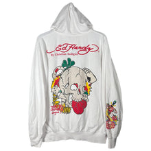 Load image into Gallery viewer, Vintage Ed Hardy Rhinestone Zip Hoodie White Graphic Tattoo Style – Size L
