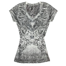 Load image into Gallery viewer, Y2K Fair Oaks Mcbling Grey Rhinestone Heart Gothic Cross, Size Small
