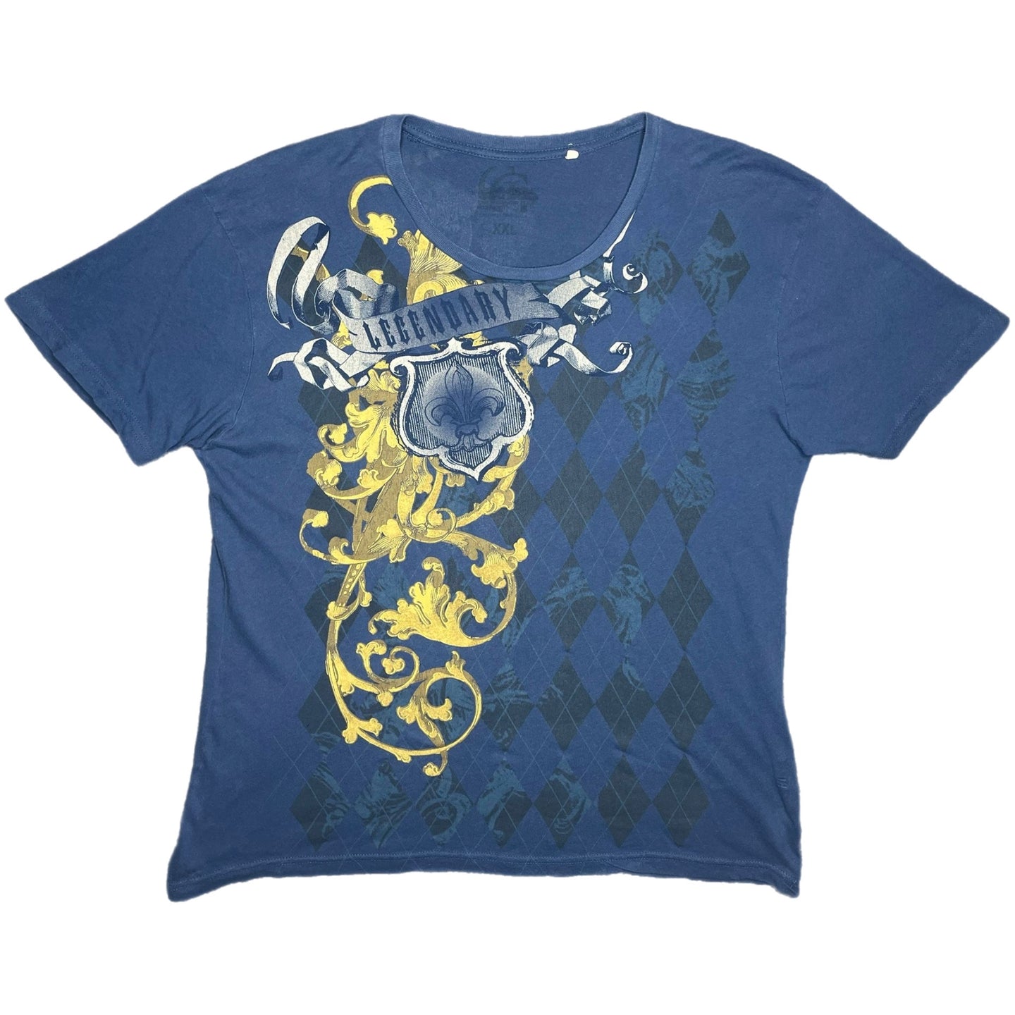 Guess Y2K Blue Gothic Grunge Fleur De Lis Vintage Top, Size XXL