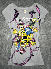 Load image into Gallery viewer, Ed Hardy Skull Crossbone Purple Rope Y2K Tattoo Style Top, Size Medium
