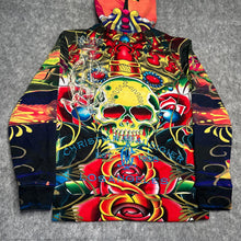 Load image into Gallery viewer, Christian Audigier Multicoloured Skull Y2K Vintage 2000s Tattoo Style Hoodie, M
