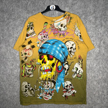 Load image into Gallery viewer, Ed Hardy Gothic Skull Y2K Yellow 2000s Top, Size XL
