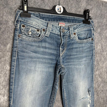 Load image into Gallery viewer, True Religion Light Wash Heavily Distressed Leg Y2K Skinny Jeans, Waist 27

