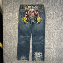 Load image into Gallery viewer, Christian Audigier Embroidered Skull Y2K 2000s Vintage Jeans, Waist 34
