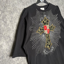 Load image into Gallery viewer, Avirex Black Gothic Cross Gold Grunge 2000s Top, Size XXL
