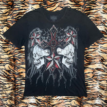 Load image into Gallery viewer, MMA Elite Black Red Gothic Cross Skull Wing Star Cyber 2000s Top, Size Medium
