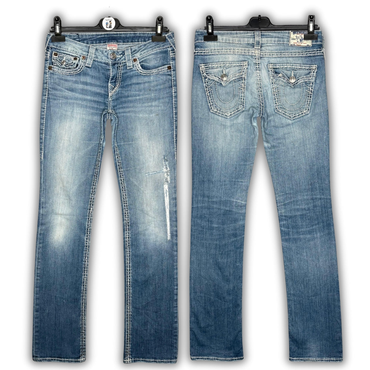 True Religion Light Wash Heavily Distressed Leg Y2K Skinny Jeans, Waist 27