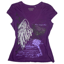 Load image into Gallery viewer, Guess Y2K Angel Wing Purple Rhinestone Top, Size XL
