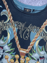 Load image into Gallery viewer, Christian Audigier Rhinestone Y2K Ed Hardy Skull Blue Vintage Top, Size Large
