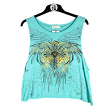 Load image into Gallery viewer, Angels &amp; Diamonds Turquoise Winged Cross Graphic Tank Top, Size: XL

