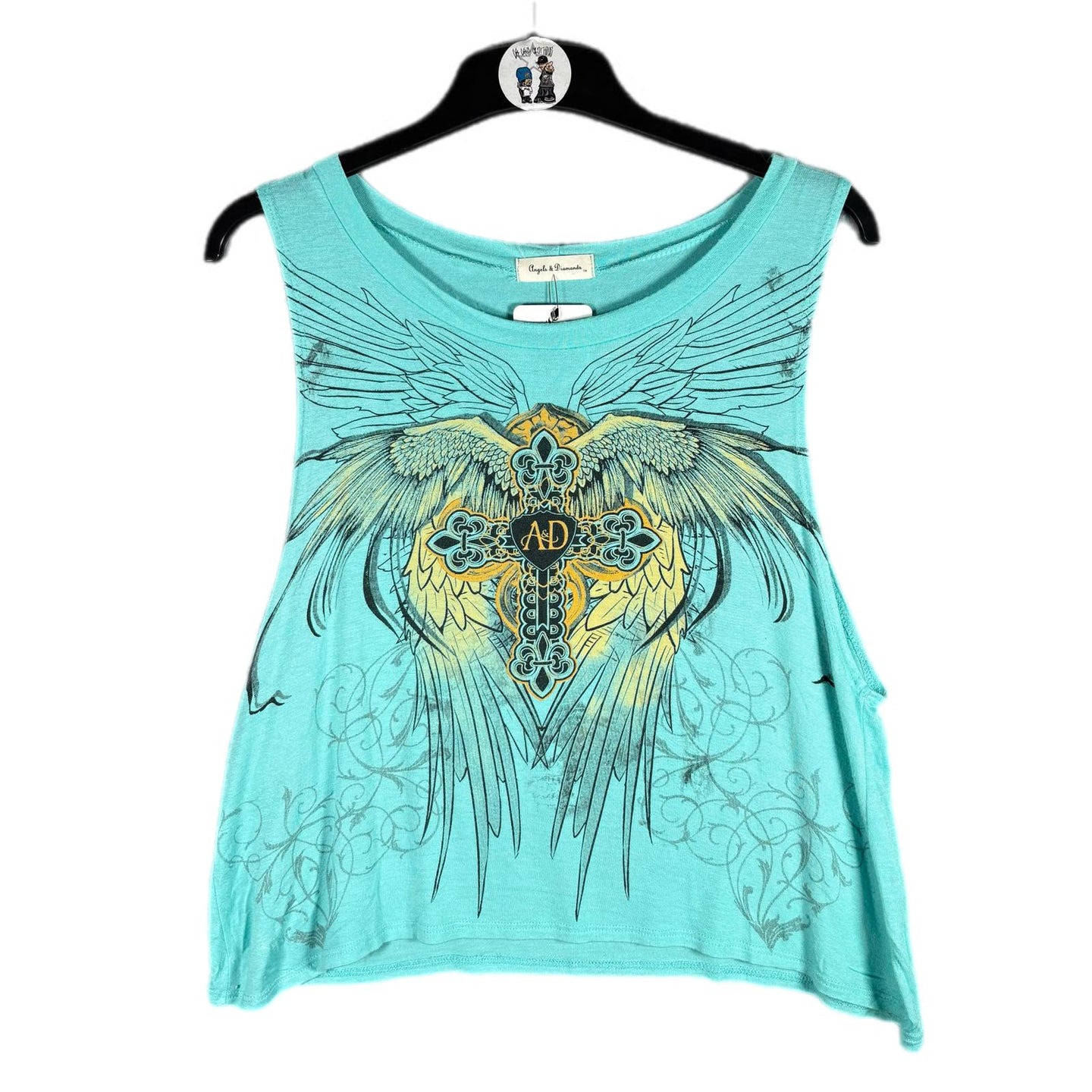 Angels & Diamonds Turquoise Winged Cross Graphic Tank Top, Size: XL