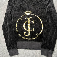 Load image into Gallery viewer, Juicy Couture Black Gold Y2K Mcbling Velour Crown 2000s Hoodie, Size Large
