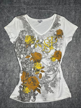 Load image into Gallery viewer, Southpole Y2K Floral Lace Gold Orange V Neck Top, Size XL
