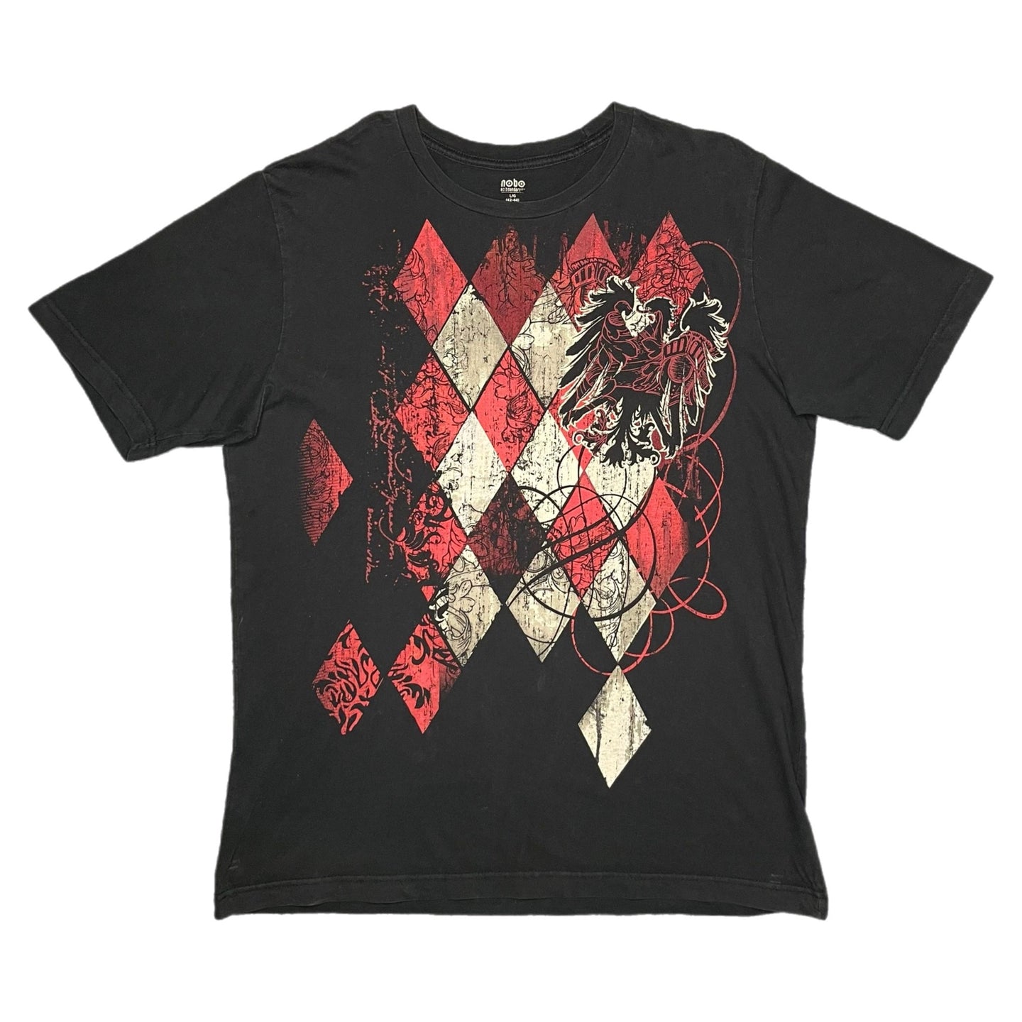 No Boundaries Check Argyle Pheonix Black Red Gothic Grunge Top, Size Large