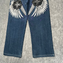 Load image into Gallery viewer, Capricious Gothic Angel Wing Blue Grunge Thin Jeans, Waist 36/ Large
