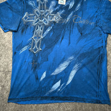 Load image into Gallery viewer, Xtreme Couture Blue Gothic Cross &amp; Angel Feathers Grunge Top, Size XXL
