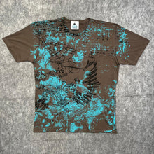 Load image into Gallery viewer, Retrofit Brown Turquoise Fleur De Lis Cyber Gothic Wing Y2K Grunge Top, Size XL
