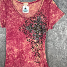 Load image into Gallery viewer, Daytrip Y2K Acid Wash Graphic Tee Pink Floral Print T-Shirt Size S
