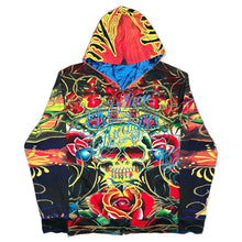 Load image into Gallery viewer, Christian Audigier Multicoloured Skull Y2K Vintage 2000s Tattoo Style Hoodie, M
