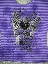 Load image into Gallery viewer, Papaya Grunge Angel Wing Heart Purple Stripe Y2K Top, Size XL
