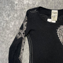 Load image into Gallery viewer, Vocal Rhinestone Mcbling Y2K Angel Wing Gothic Cross Long Sleeved Top,XS
