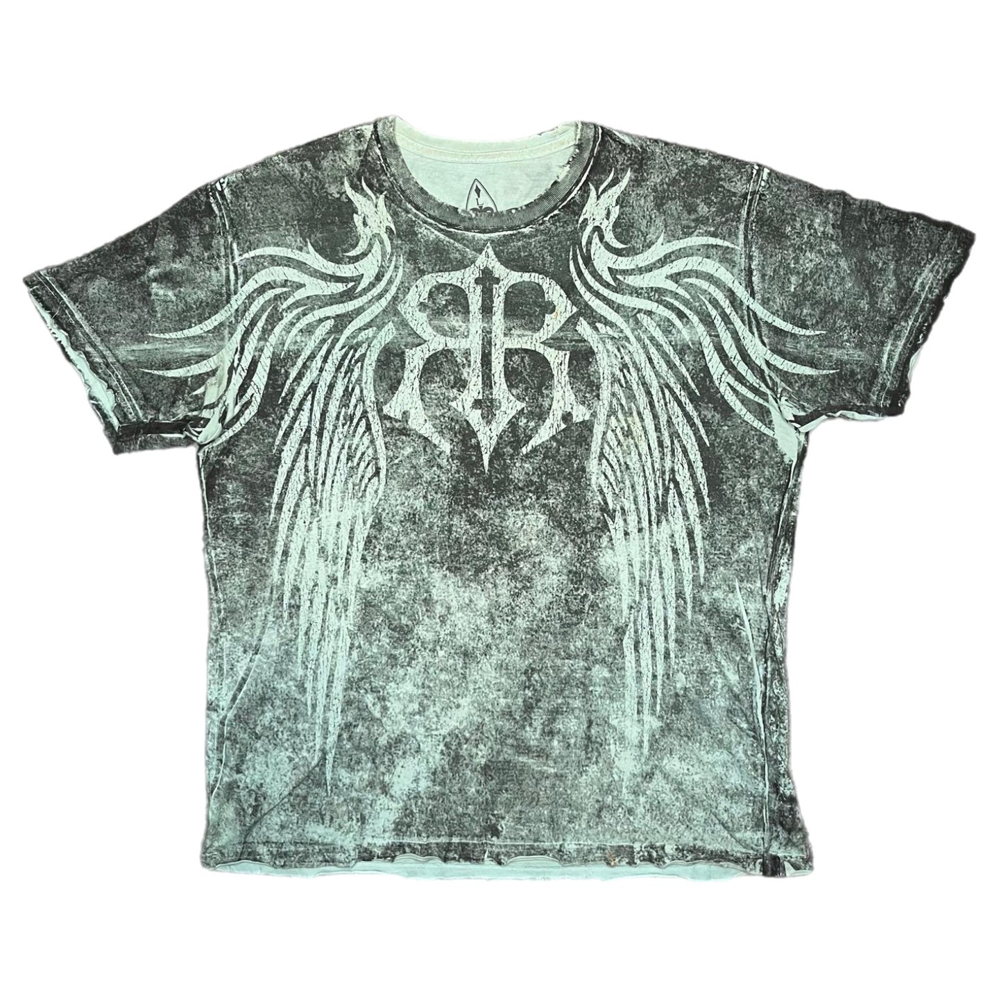 Roar Y2K Gothic Cyber Tribal Turquoise Grunge Angel Wing Top, Size Large