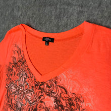 Load image into Gallery viewer, Ransom Gothic Cross Neon Orange Grunge Y2K Mcbling Top, Size Large
