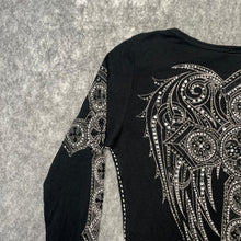 Load image into Gallery viewer, Vocal Rhinestone Mcbling Y2K Angel Wing Gothic Cross Long Sleeved Top,XS
