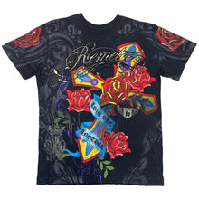 Load image into Gallery viewer, Remetee Gothic Cross Y2k Tattoo Style Colourful Grunge Top, Size Medium
