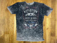 Load image into Gallery viewer, Affliction Grey American Patriot Skull Flag T Shirt, Size XL
