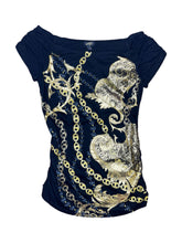 Load image into Gallery viewer, Southpole Mcbling Black and Gold Cinched Top, Size Large
