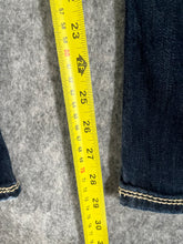 Load image into Gallery viewer, Y2K Flared Silver Jeans Blue Embroidered Contrast Stitch Miss Me Style W38 / L29
