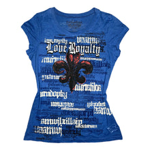 Load image into Gallery viewer, Y2K Grunge Rocker Girl Fleur De Lis Blue Punk Top, Size XL
