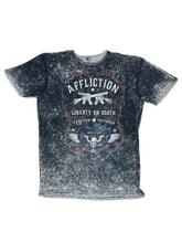 Load image into Gallery viewer, Affliction Grey American Patriot Skull Flag T Shirt, Size XL
