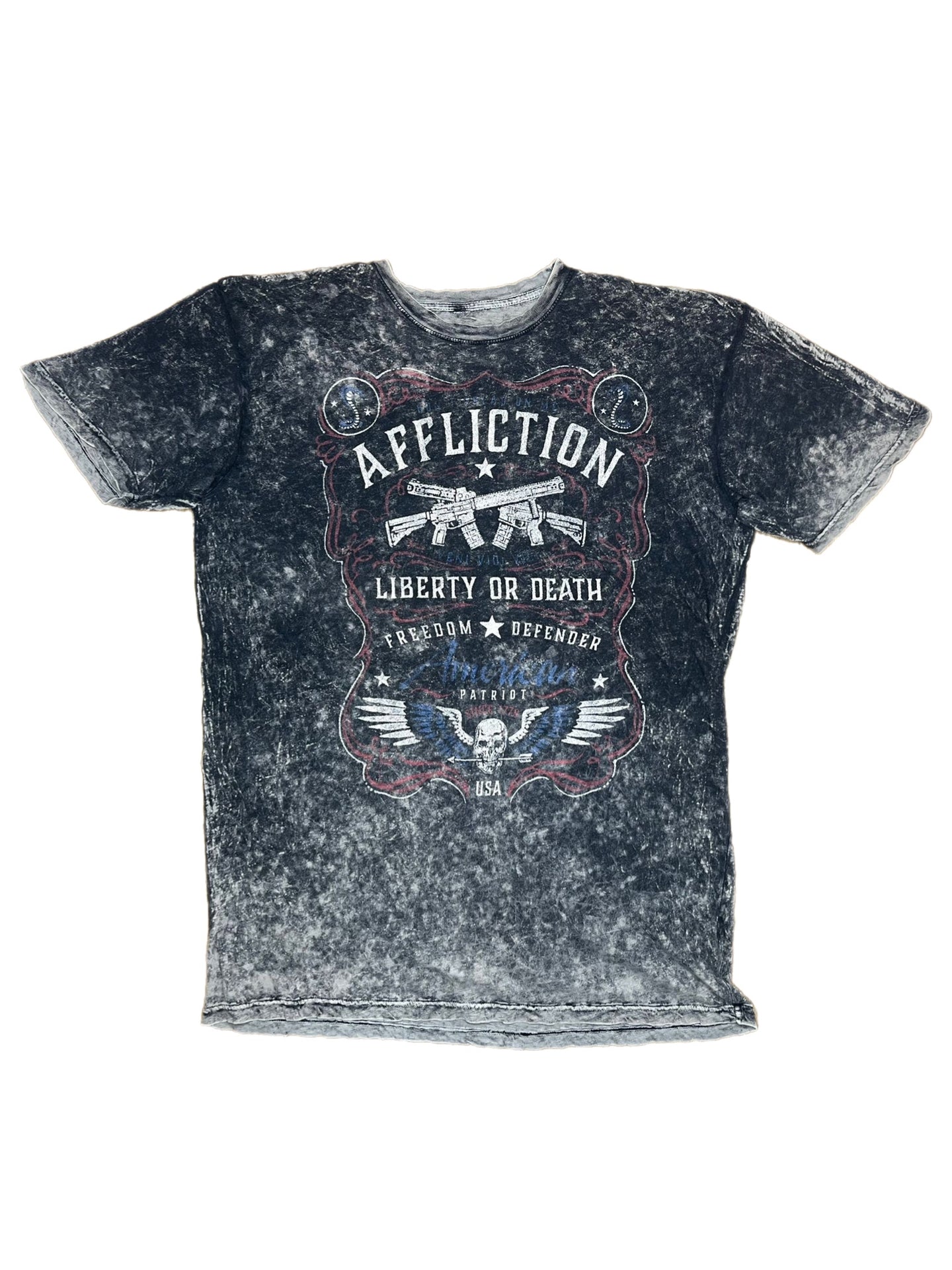 Affliction Grey American Patriot Skull Flag T Shirt, Size XL