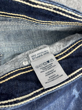 Load image into Gallery viewer, Y2K Flared Silver Jeans Blue Embroidered Contrast Stitch Miss Me Style W38 / L29
