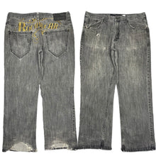 Load image into Gallery viewer, Rocawear Embroidered Hip Hop Baggy Spellout Grey Jeans, Waist 38
