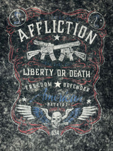 Load image into Gallery viewer, Affliction Grey American Patriot Skull Flag T Shirt, Size XL
