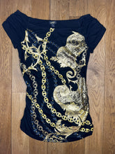 Load image into Gallery viewer, Southpole Mcbling Black and Gold Cinched Top, Size Large
