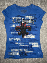 Load image into Gallery viewer, Y2K Grunge Rocker Girl Fleur De Lis Blue Punk Top, Size XL
