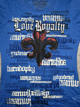 Load image into Gallery viewer, Y2K Grunge Rocker Girl Fleur De Lis Blue Punk Top, Size XL
